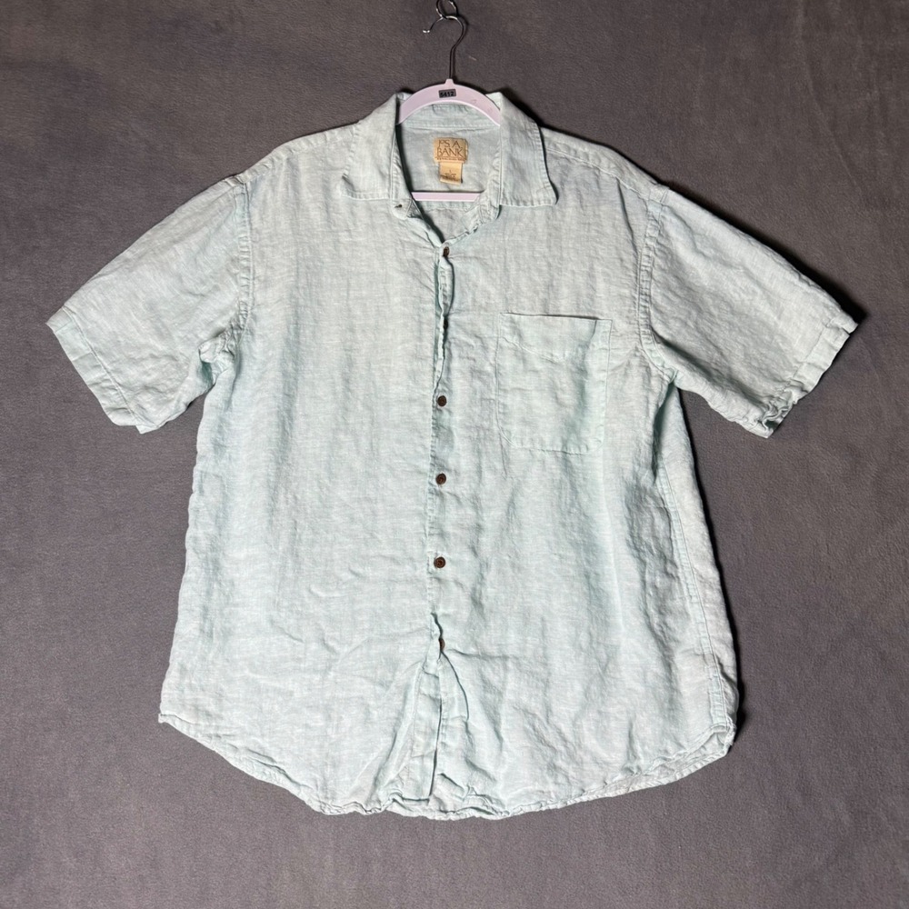 Jos. A. Bank Mens Large Mint Green 100% Linen Short Sleeve Button Down Shirt
